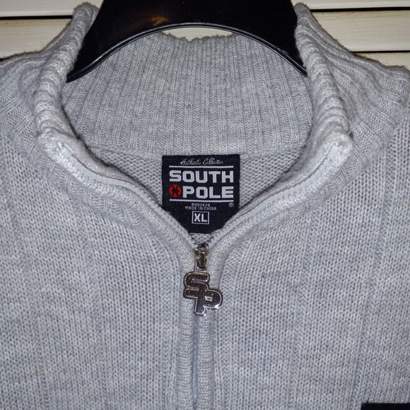 South Pole Mens Size XL Sweater Long Sleeve Gray Red Striped Heavyweight 1/4 Zip - Picture 7 of 16